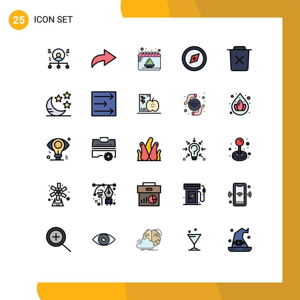 Set of 25 Modern UI Icons Symbols Signs for remove bin date basic direction Editable Vector Design Elements