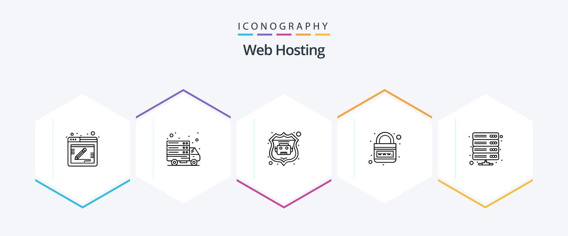 Web Hosting 25 Line icon pack including database. web. internet bot. planet. internet vector