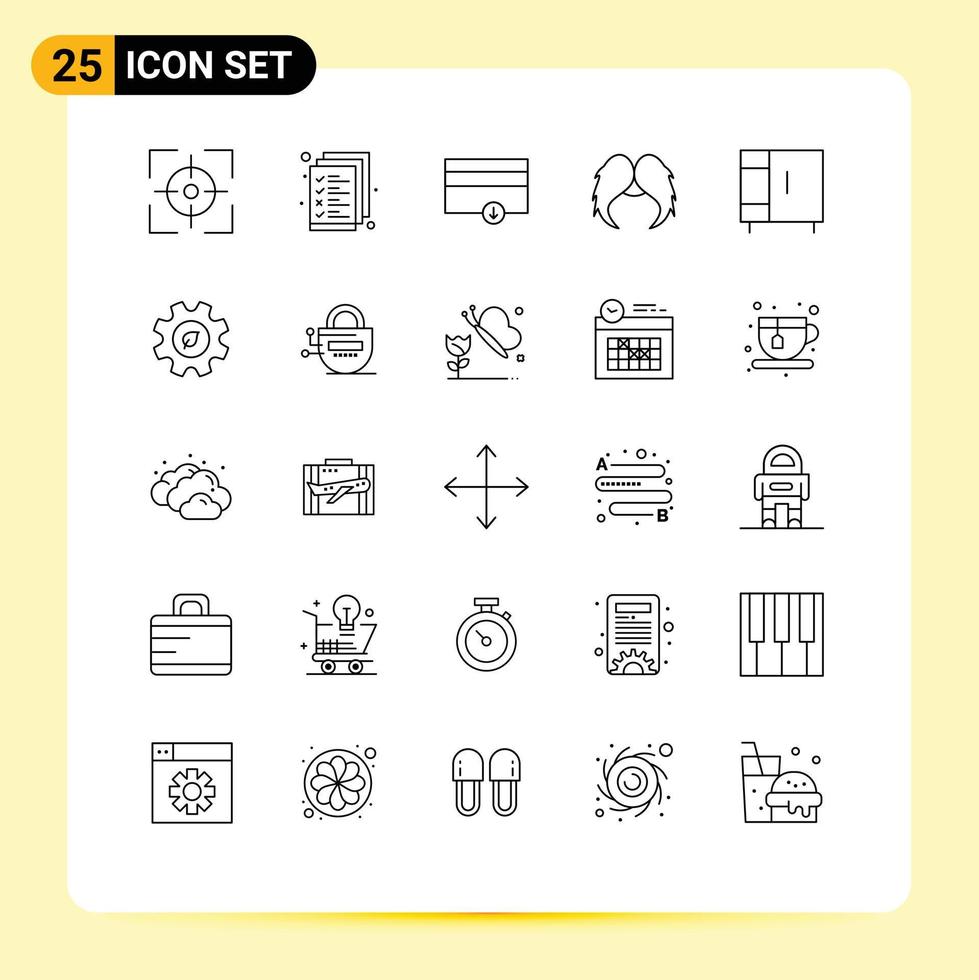 Group of 25 Modern Lines Set for home men finance male hipster Editable Vector Design Elements