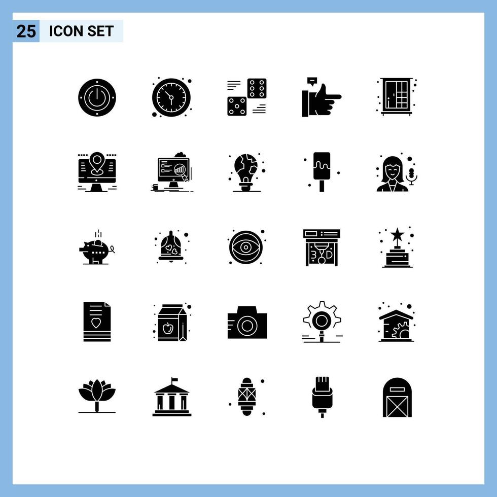 Modern Set of 25 Solid Glyphs and symbols such as furniture thumbs up dice like five Editable Vector Design Elements