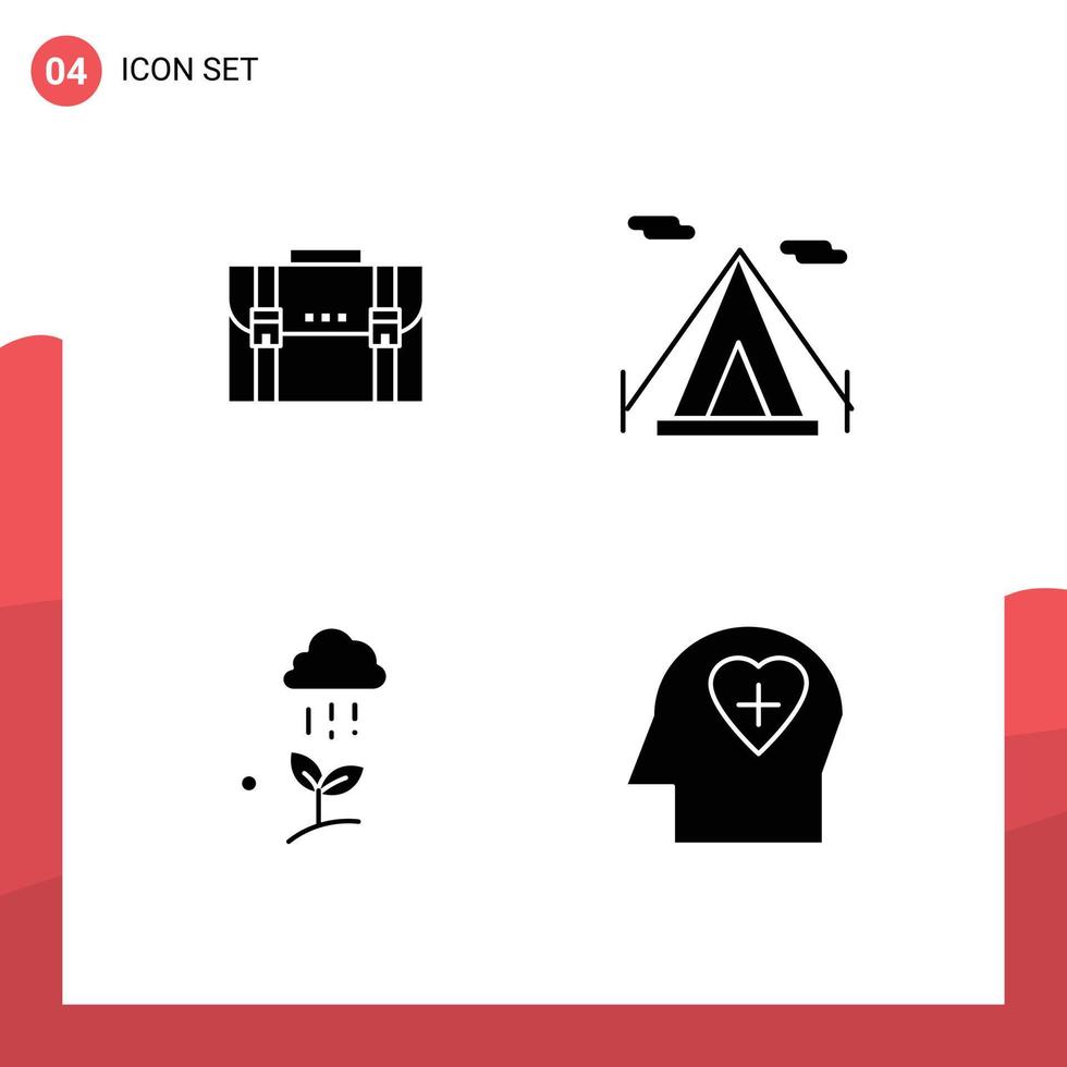 Universal Solid Glyph Signs Symbols of briefcase teepee documents suitcase cloud Editable Vector Design Elements