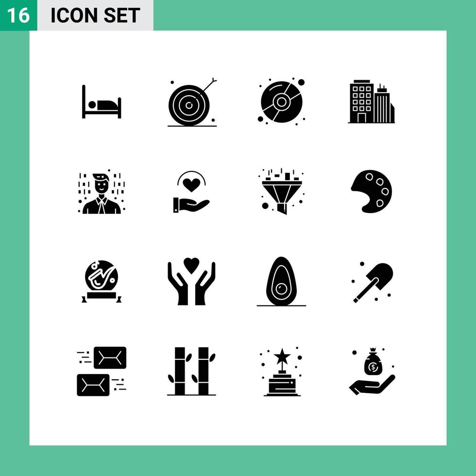 Group of 16 Solid Glyphs Signs and Symbols for programmer headoffice cd tower building Editable Vector Design Elements