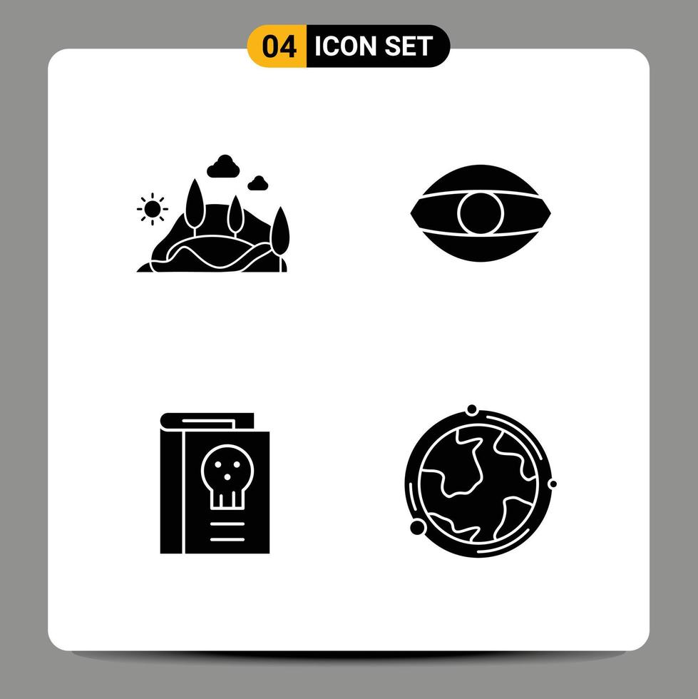 Set of 4 Modern UI Icons Symbols Signs for hill book mountain face fantasy Editable Vector Design Elements