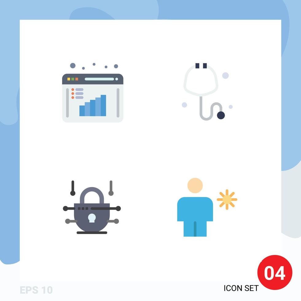 Stock Vector Icon Pack of 4 Line Signs and Symbols for business report network security data evaluation stethoscope body Editable Vector Design Elements