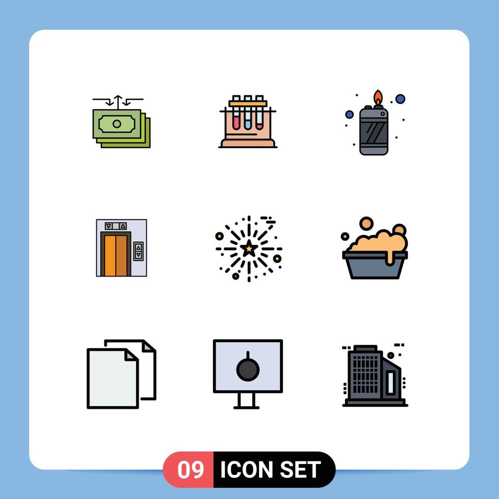 Stock Vector Icon Pack of 9 Line Signs and Symbols for salute celebrate science construction lift Editable Vector Design Elements