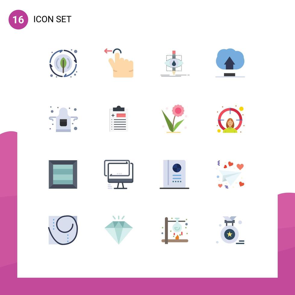 16 Universal Flat Color Signs Symbols of kitchen apron monitoring user interface Editable Pack of Creative Vector Design Elements