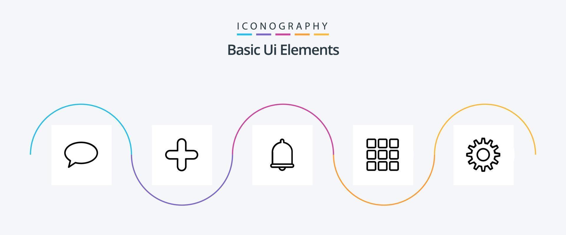 Basic Ui Elements Line 5 Icon Pack Including gear. squares. alert. shape. web vector