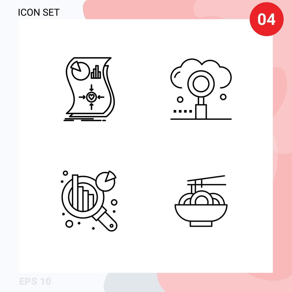 Group of 4 Filledline Flat Colors Signs and Symbols for estimation search response engine data analytics Editable Vector Design Elements