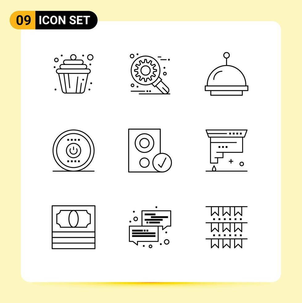 Outline Pack of 9 Universal Symbols of gadget computers alarm power electricity Editable Vector Design Elements