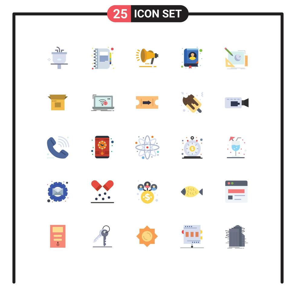 Universal Icon Symbols Group of 25 Modern Flat Colors of logo book diary address voice Editable Vector Design Elements