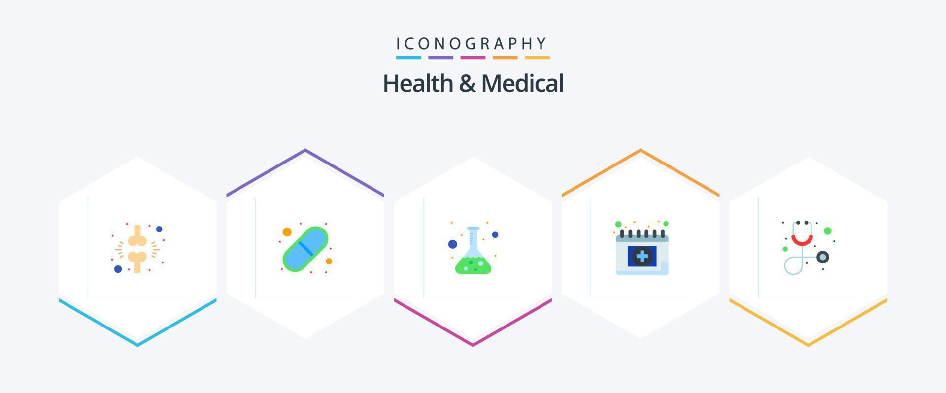 Health And Medical 25 Flat icon pack including diagnosis. medical. pills. calendar. test vector