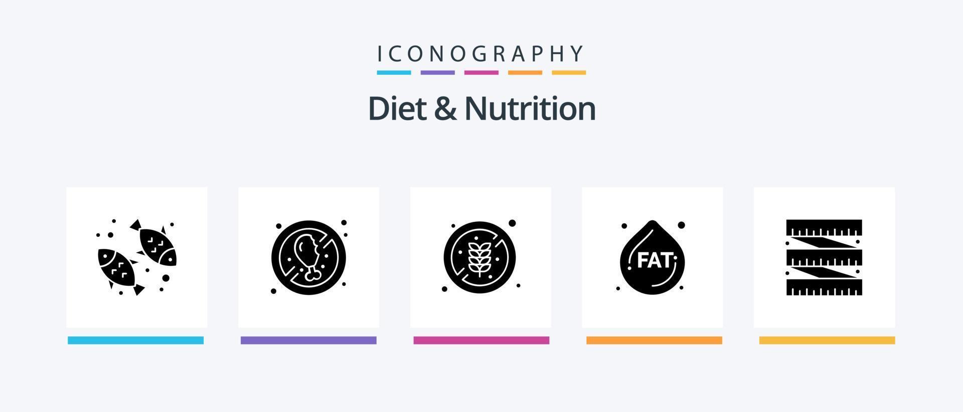 Diet And Nutrition Glyph 5 Icon Pack Including waist. diet. no diet. diet. fat. Creative Icons Design vector