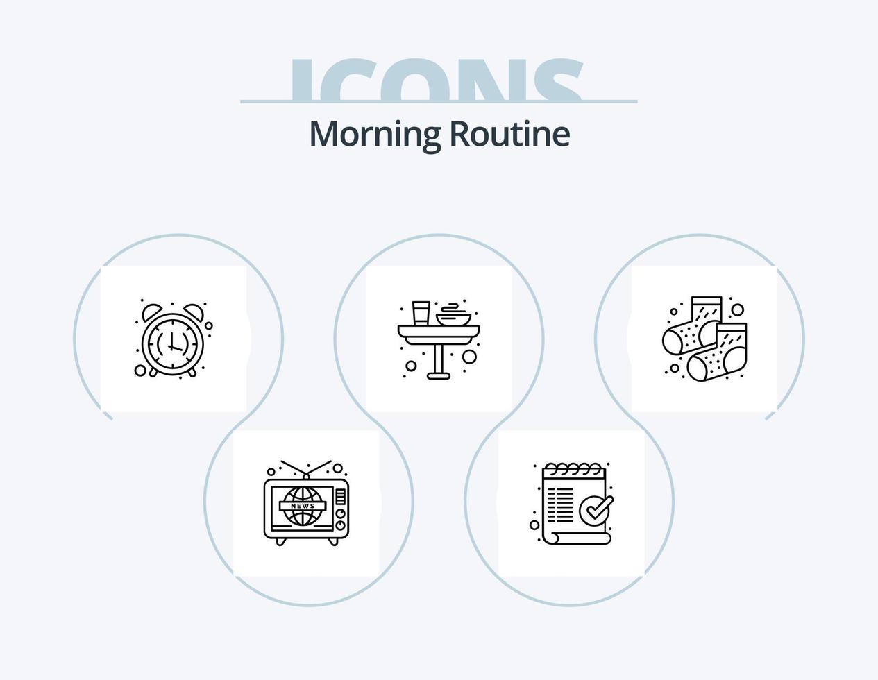 Mañana rutina línea icono paquete 5 5 icono diseño. desayuno. bolsa. desayuno. maleta. negocio vector