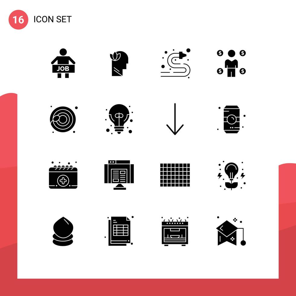 Pack of 16 Modern Solid Glyphs Signs and Symbols for Web Print Media such as cells coin head buyer water hose Editable Vector Design Elements