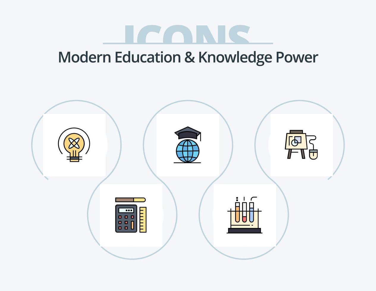 moderno educación y conocimiento poder línea lleno icono paquete 5 5 icono diseño. certificado. idea. conocimiento. energía. cuaderno vector