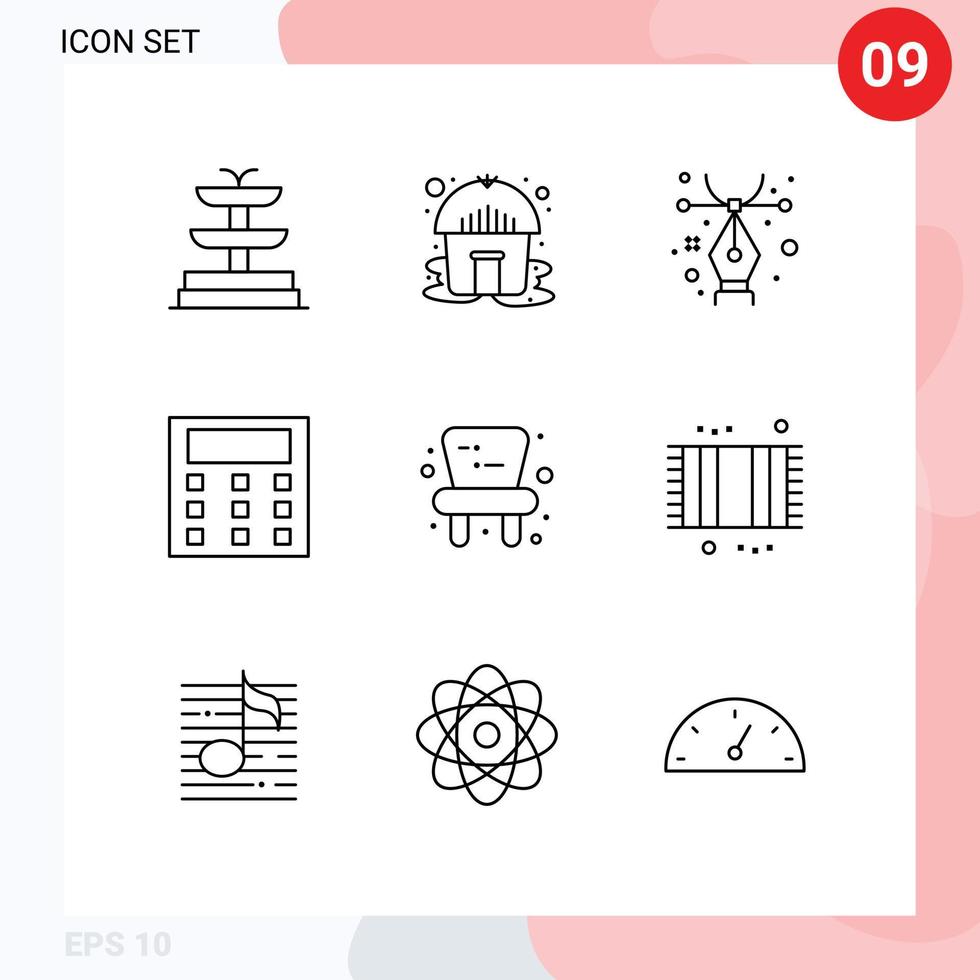 Set of 9 Vector Outlines on Grid for mat bathroom calculation bath chair Editable Vector Design Elements