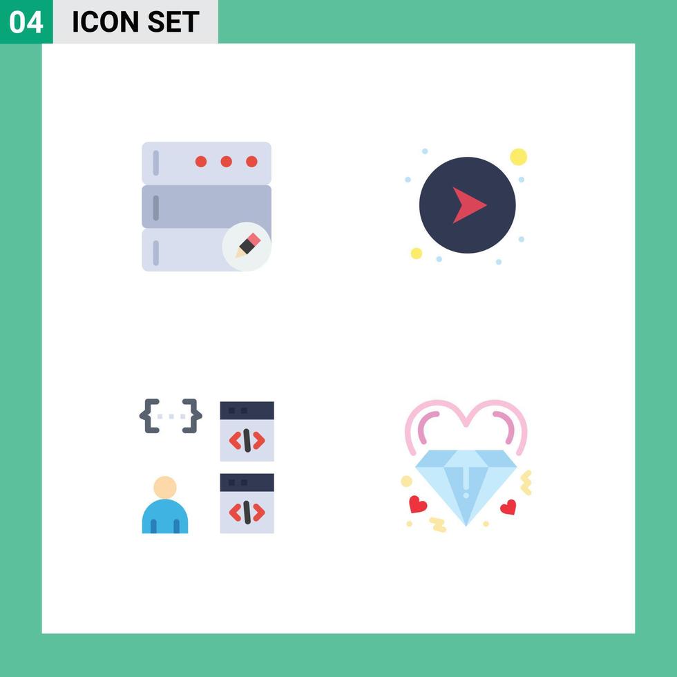 Modern Set of 4 Flat Icons Pictograph of database coding arrows right development Editable Vector Design Elements