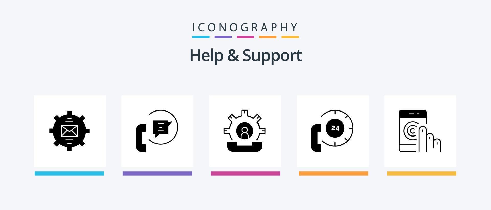 Help And Support Glyph 5 Icon Pack Including communication. call. phone. process. help. Creative Icons Design vector