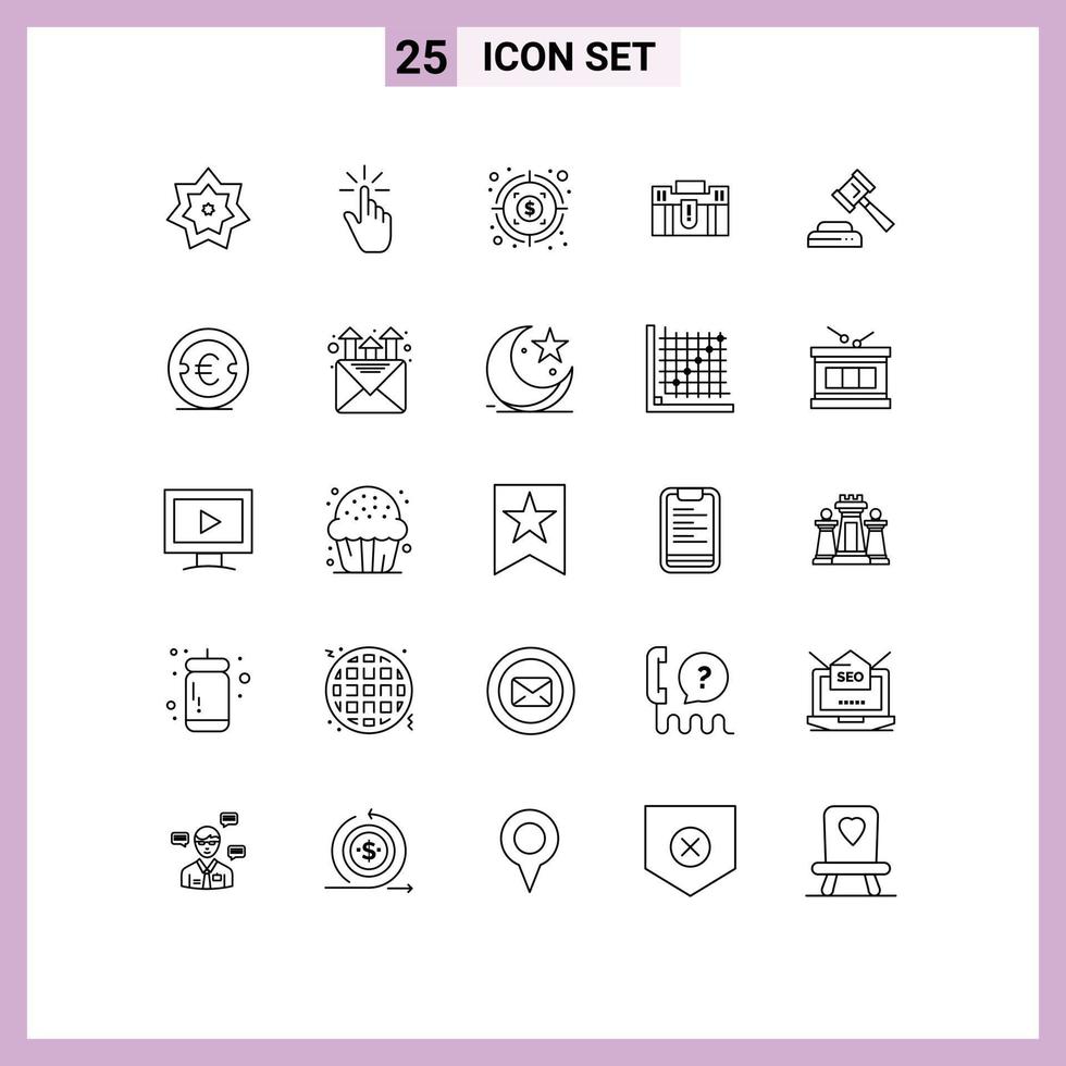 Group of 25 Lines Signs and Symbols for holding business gestures briefcase profit Editable Vector Design Elements