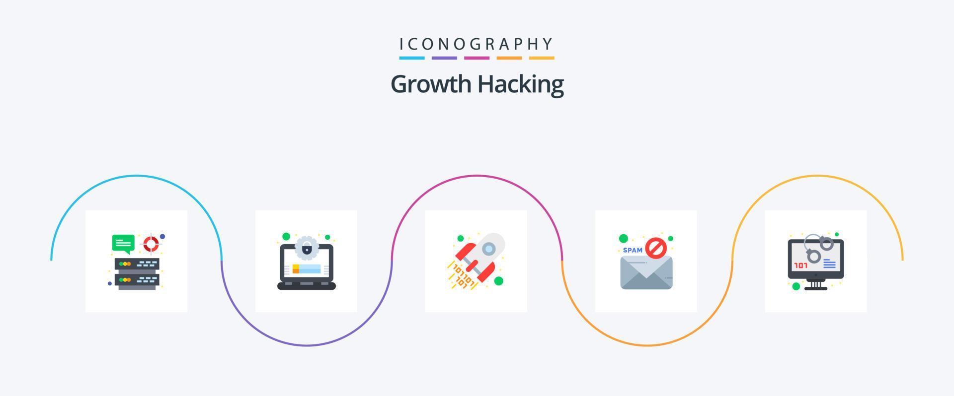 Hacking Flat 5 Icon Pack Including code. virus. code. spam. email vector