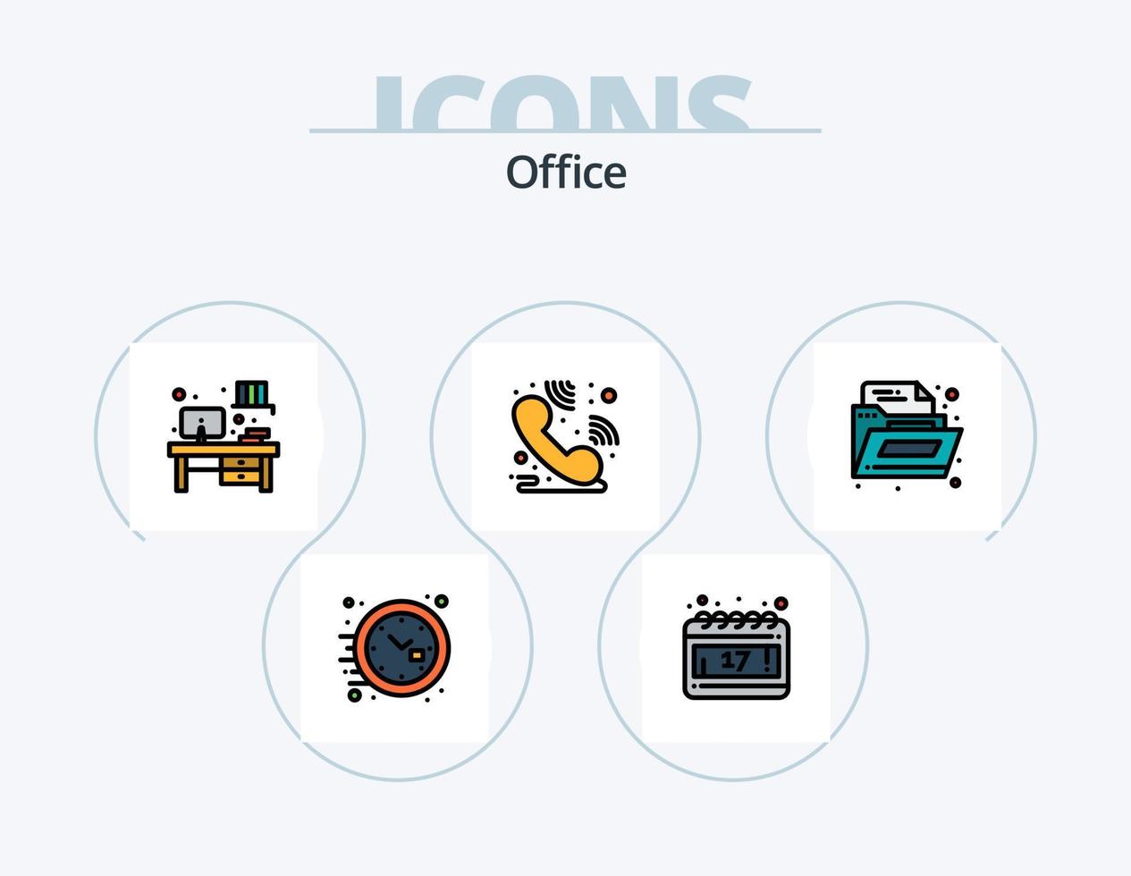 oficina línea lleno icono paquete 5 5 icono diseño. empleado. oficina. recepción. negocio. té vector