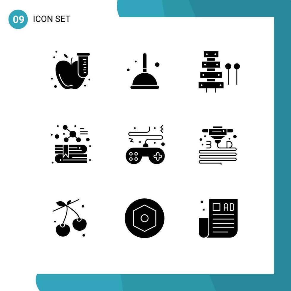 Group of 9 Solid Glyphs Signs and Symbols for game education audio chemistry xylophone Editable Vector Design Elements