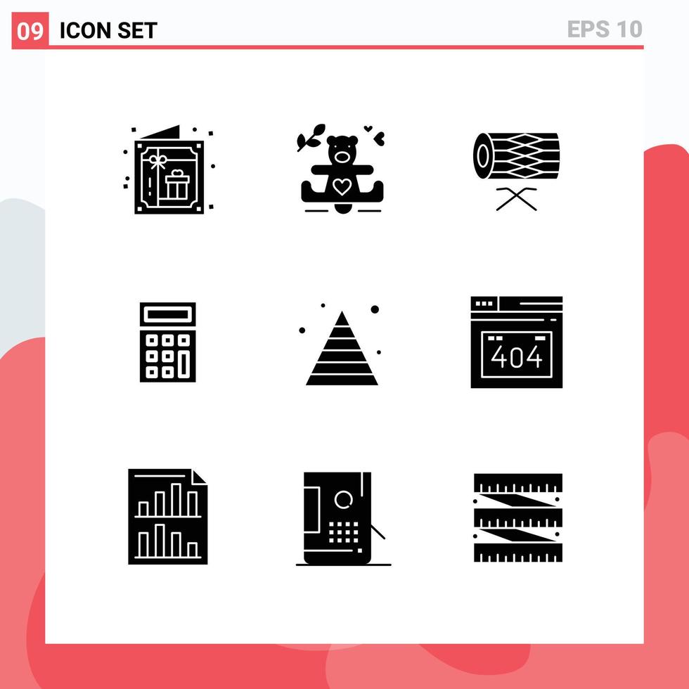 Pack of 9 Modern Solid Glyphs Signs and Symbols for Web Print Media such as finance math drum calculate st Editable Vector Design Elements