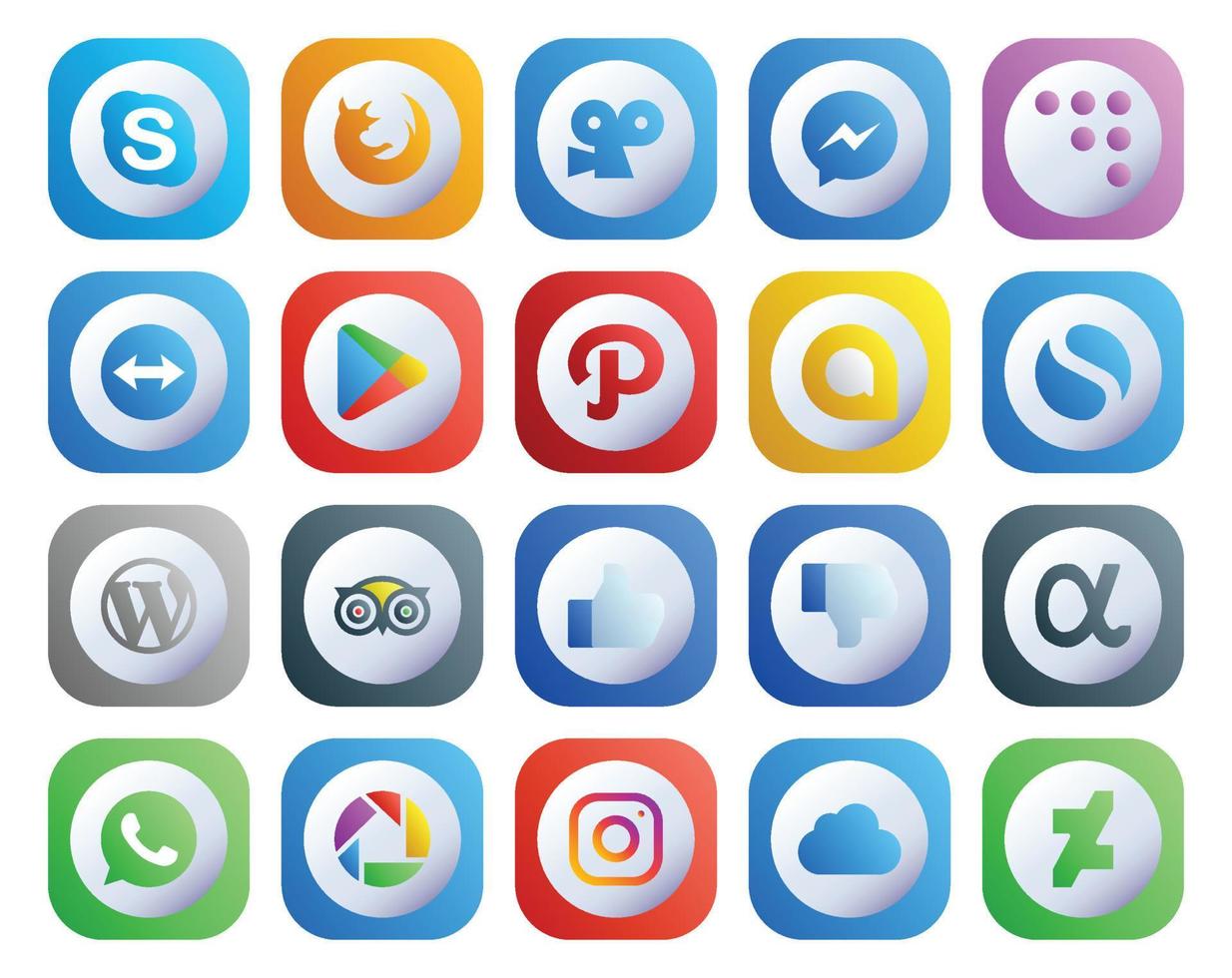 20 Social Media Icon Pack Including like tripadvisor google play cms simple vector