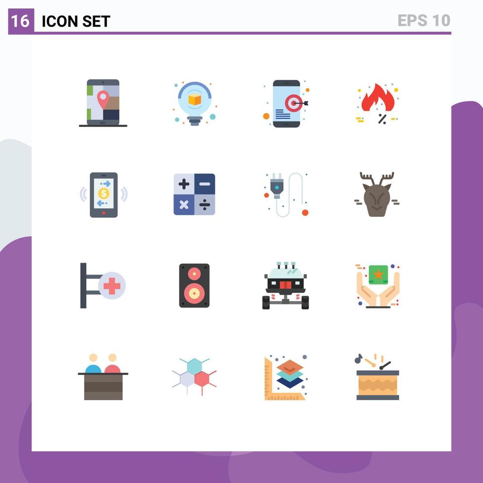 16 Universal Flat Color Signs Symbols of mobile dollar trending seo sale discount Editable Pack of Creative Vector Design Elements