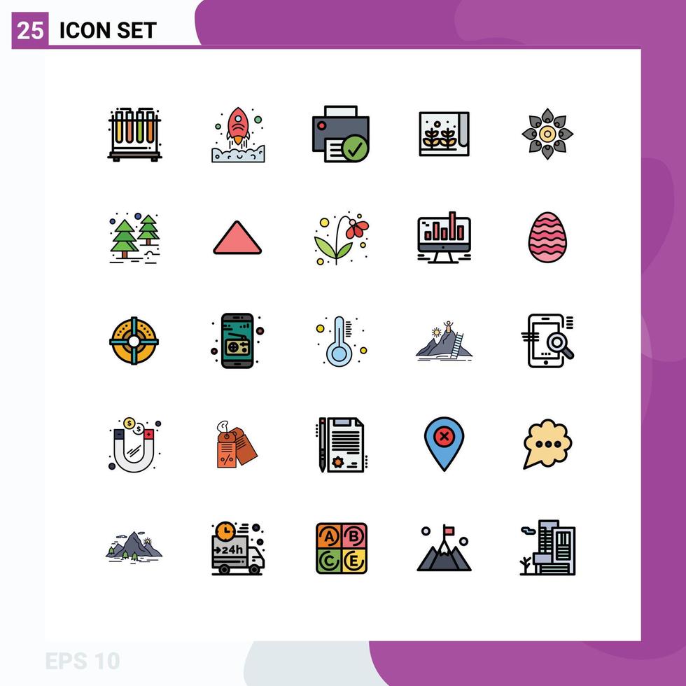 Filled line Flat Color Pack of 25 Universal Symbols of decorate small connected plant farm Editable Vector Design Elements