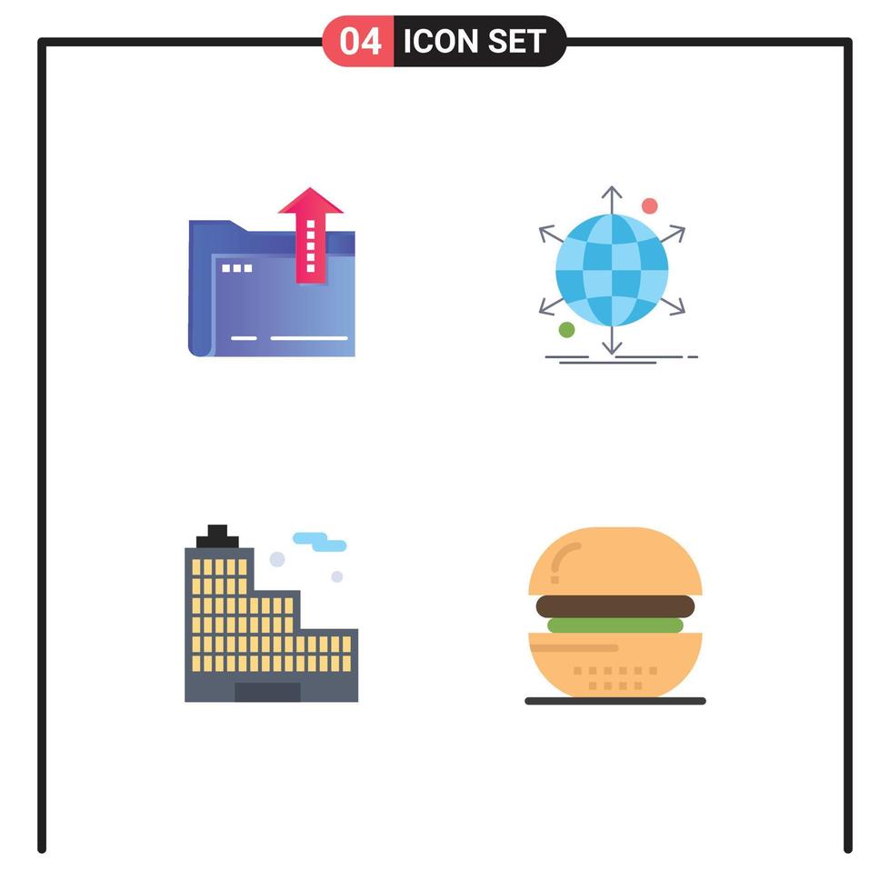 4 Thematic Vector Flat Icons and Editable Symbols of folder building storage net office Editable Vector Design Elements