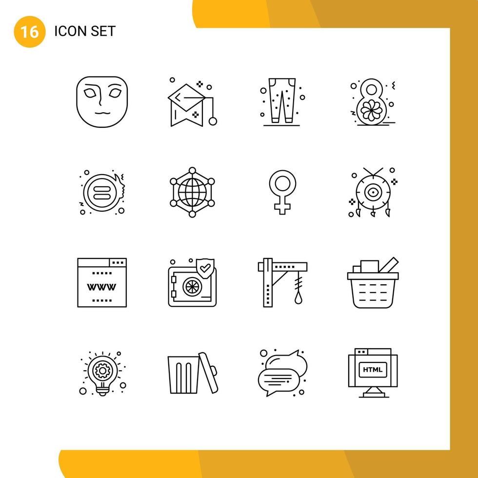 Modern Set of 16 Outlines Pictograph of equality women day trouser flower shopping Editable Vector Design Elements