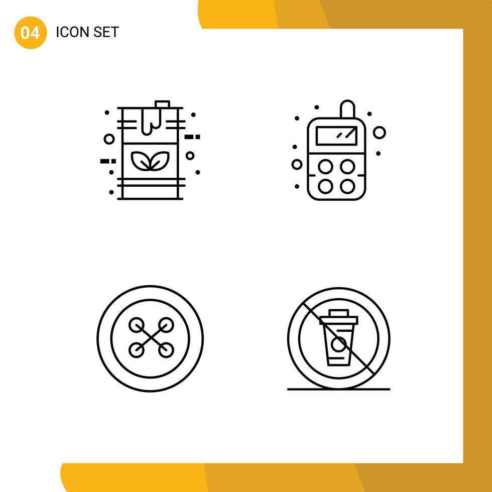 paquete de 4 4 moderno línea de relleno plano colores señales y símbolos para web impresión medios de comunicación tal como barril ropa combustible radio coser editable vector diseño elementos