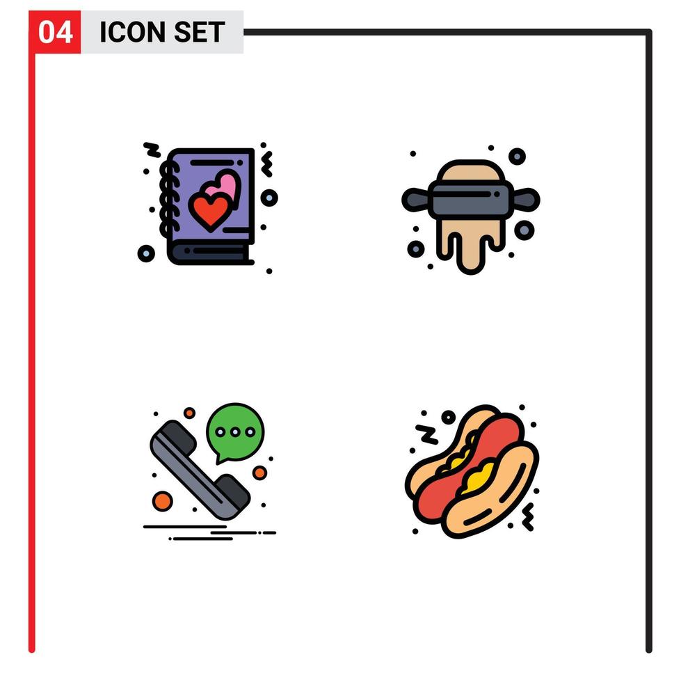 Set of 4 Vector Filledline Flat Colors on Grid for book sms story rolling food Editable Vector Design Elements