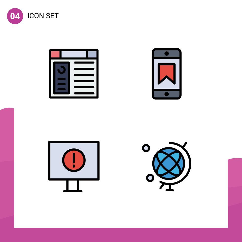 Stock Vector Icon Pack of 4 Line Signs and Symbols for app warning website device geography Editable Vector Design Elements