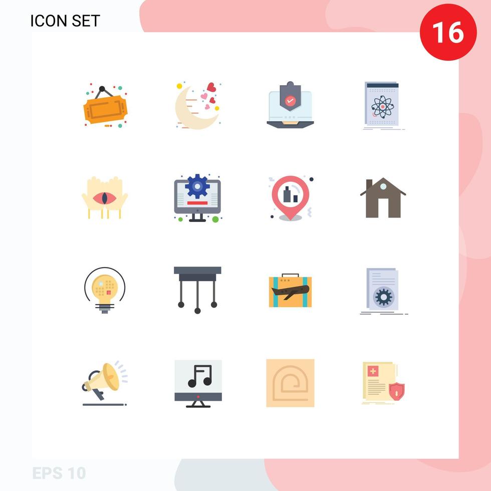 Mobile Interface Flat Color Set of 16 Pictograms of application security romantic protection laptop Editable Pack of Creative Vector Design Elements