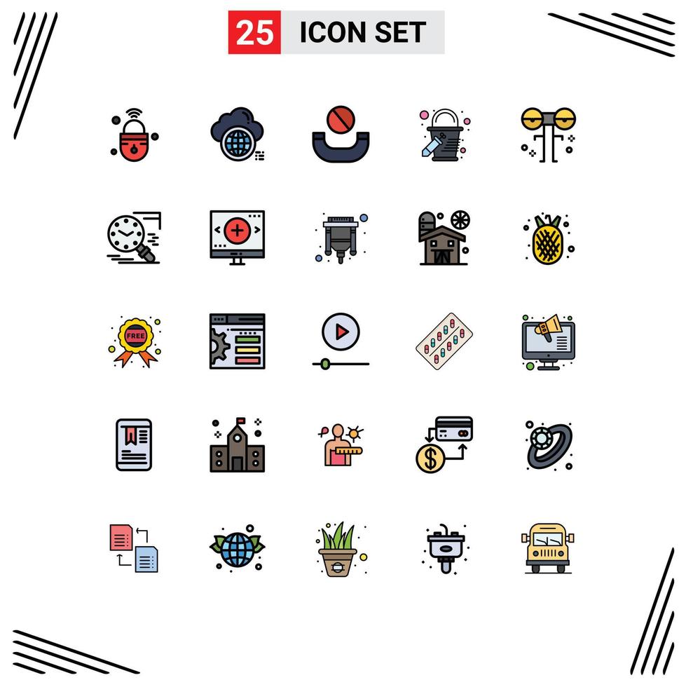 Modern Set of 25 Filled line Flat Colors Pictograph of eyed paint bucket world color handset Editable Vector Design Elements