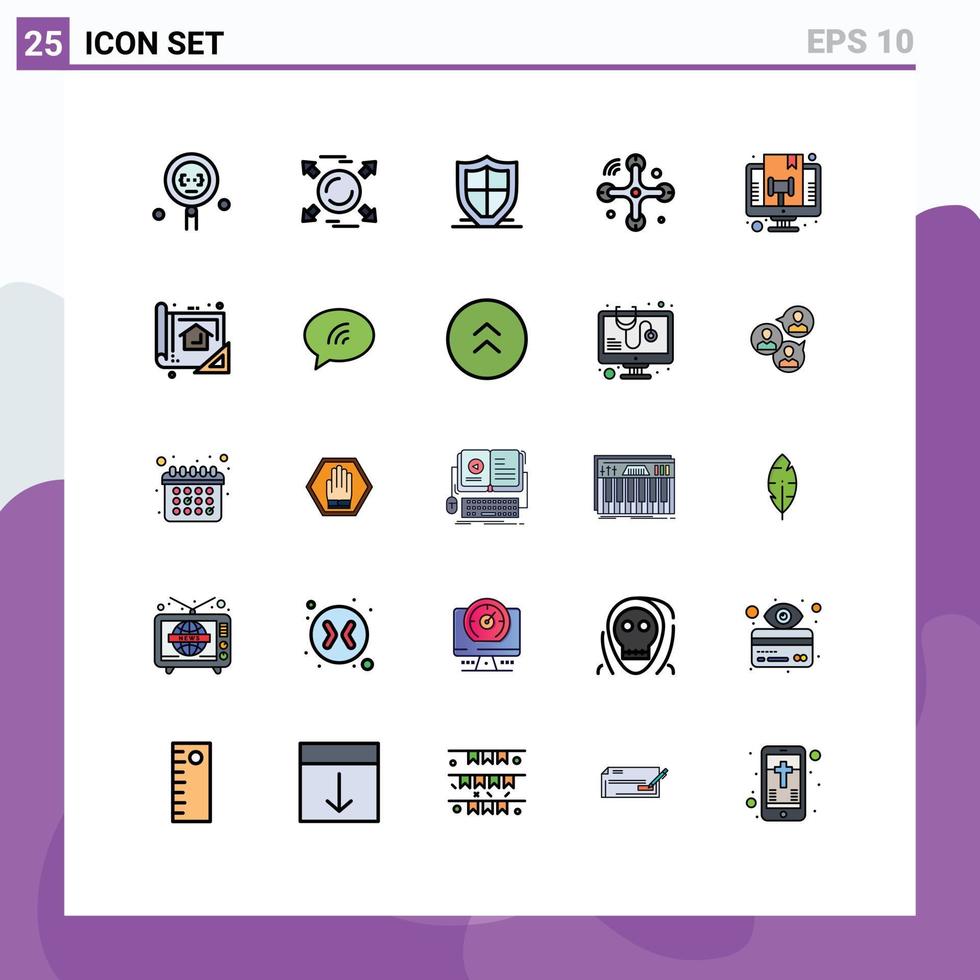25 User Interface Filled line Flat Color Pack of modern Signs and Symbols of internet of things connections all communications security Editable Vector Design Elements