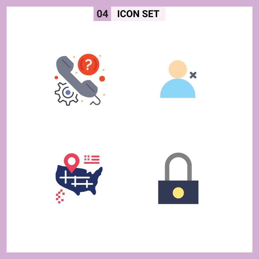Set of 4 Vector Flat Icons on Grid for customer map phone twitter lock Editable Vector Design Elements