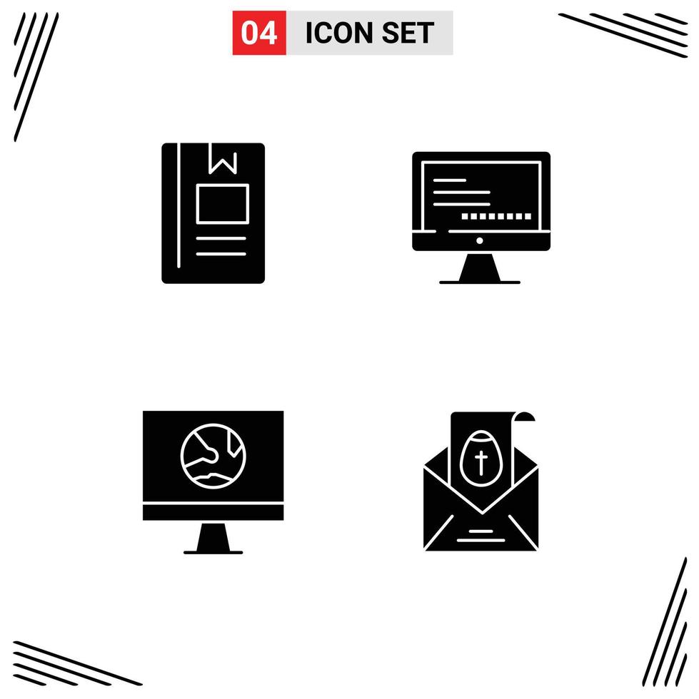 Group of Modern Solid Glyphs Set for book app learning monitore connect Editable Vector Design Elements