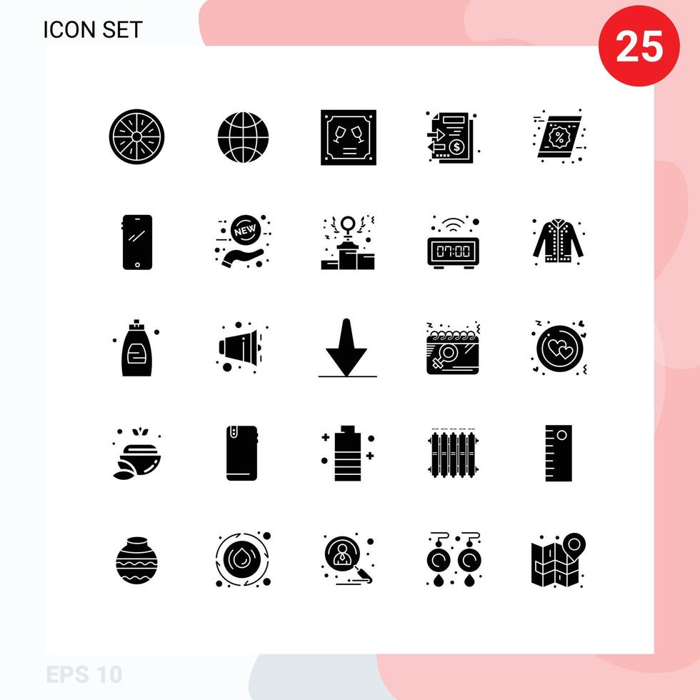 Universal Icon Symbols Group of 25 Modern Solid Glyphs of coupon stack wifi files letter Editable Vector Design Elements