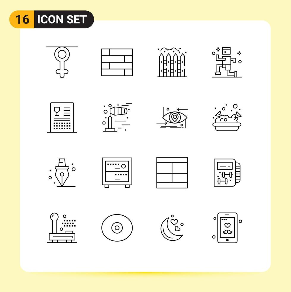 16 Thematic Vector Outlines and Editable Symbols of meal drinks living cooking running Editable Vector Design Elements