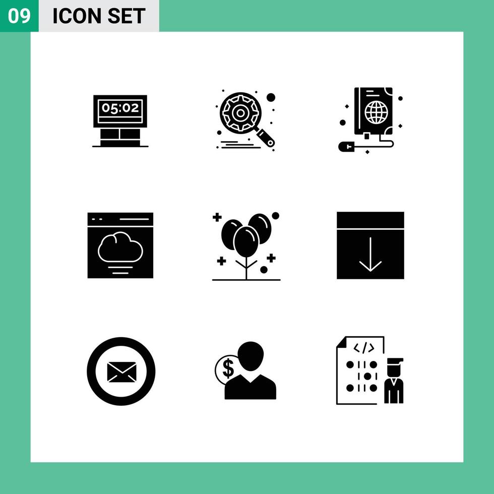 Set of 9 Modern UI Icons Symbols Signs for celebration user mouse interface cloud Editable Vector Design Elements