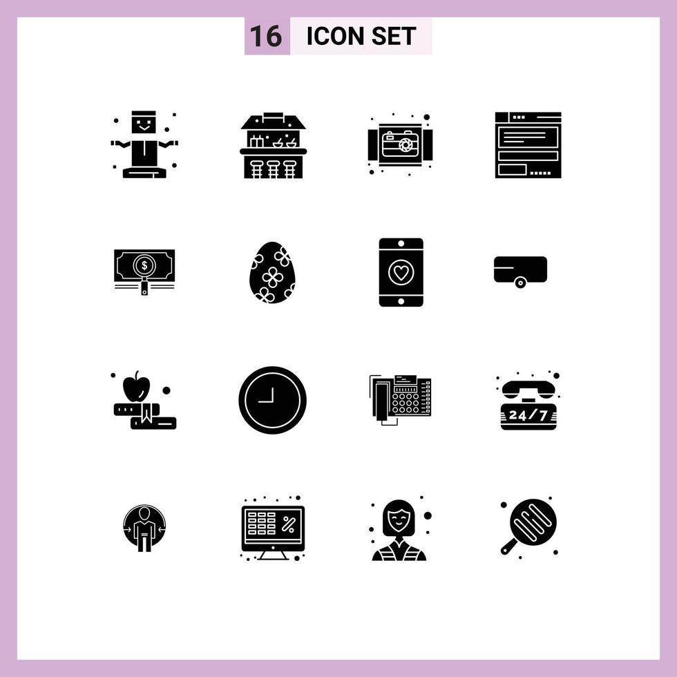 Editable Vector Line Pack of 16 Simple Solid Glyphs of fund code circle computing file Editable Vector Design Elements