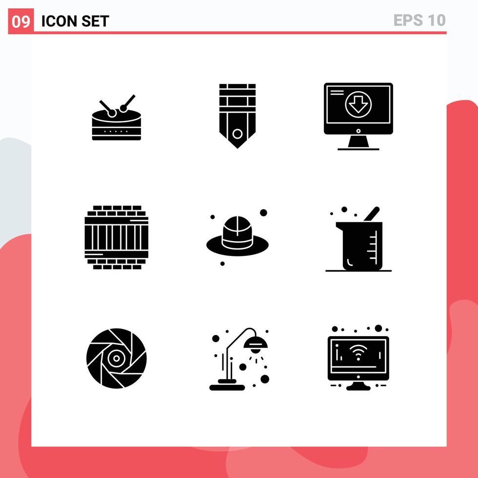 Group of 9 Modern Solid Glyphs Set for day prison content jail architecture Editable Vector Design Elements