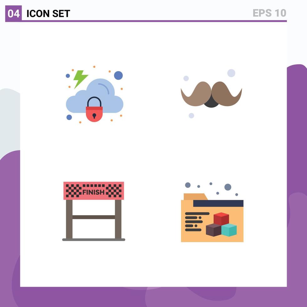 Group of 4 Modern Flat Icons Set for cloud finish security father sport Editable Vector Design Elements