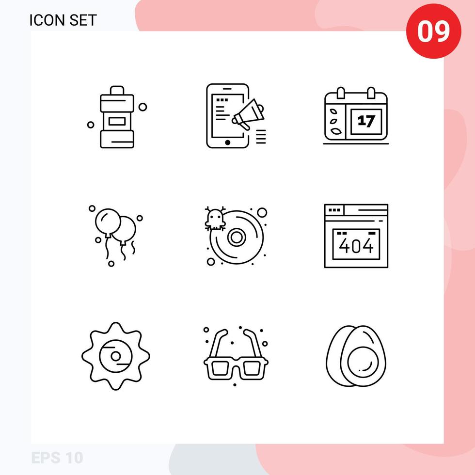 Modern Set of 9 Outlines Pictograph of infected database mobile advertising decoration ireland Editable Vector Design Elements