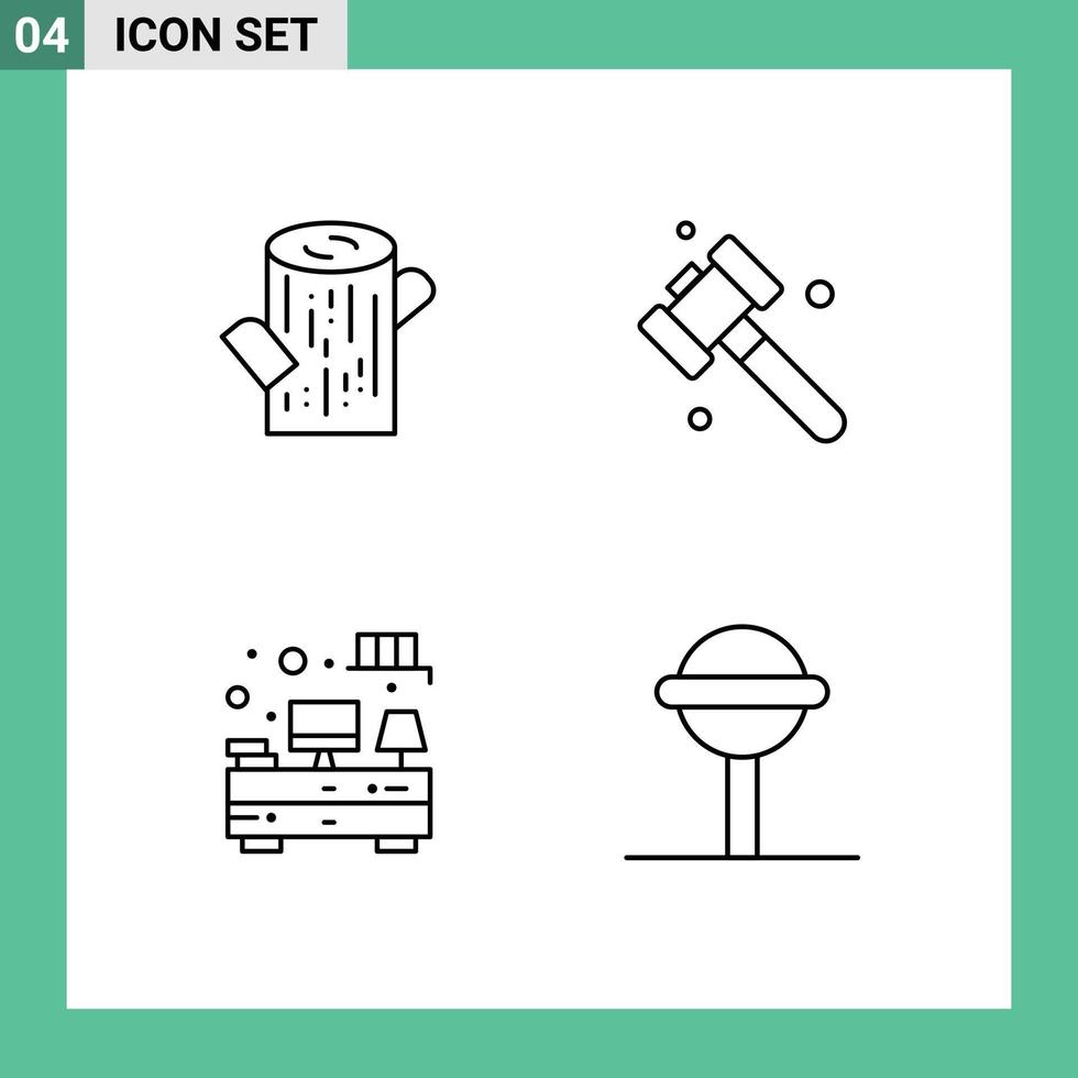 Pictogram Set of 4 Simple Filledline Flat Colors of log tv construction computer chupa Editable Vector Design Elements