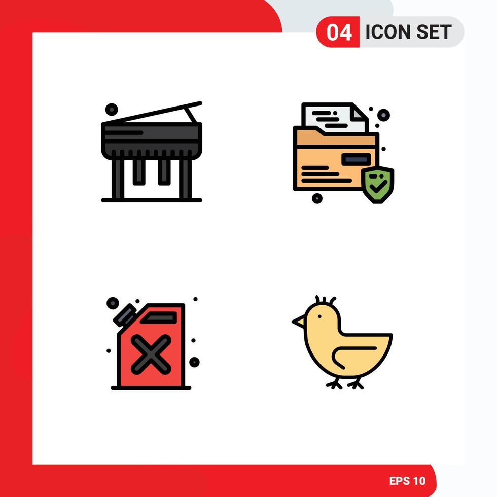 Pack of 4 Modern Filledline Flat Colors Signs and Symbols for Web Print Media such as education duck file barrel swan Editable Vector Design Elements