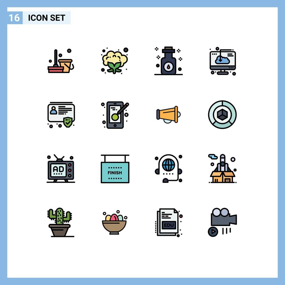 Flat Color Filled Line Pack of 16 Universal Symbols of badge software massage installation computer Editable Creative Vector Design Elements